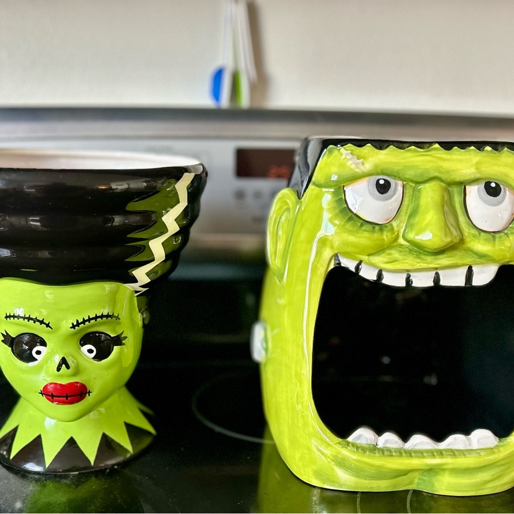 Green Monster and Bride Ceramic Planters